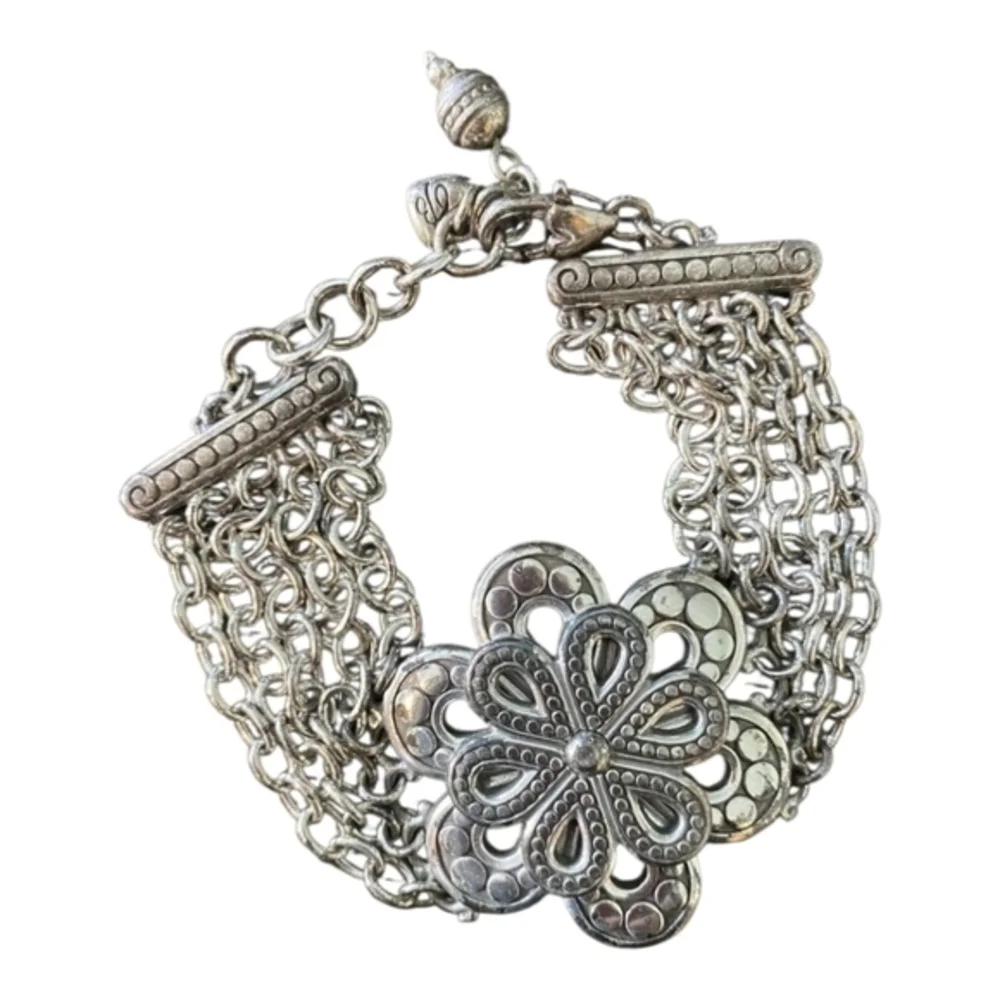 Brighton Multi Strand Silver Flower Statement Bracelet‎